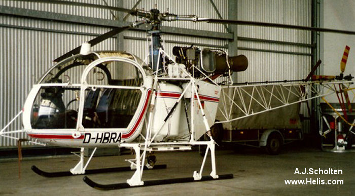 Helicopter Aerospatiale SA315B Lama Serial 2439 Register HB-XYT D-HBRA G-BMUB N47276 used by PDG Helicopters. Built 1975. Aircraft history and location