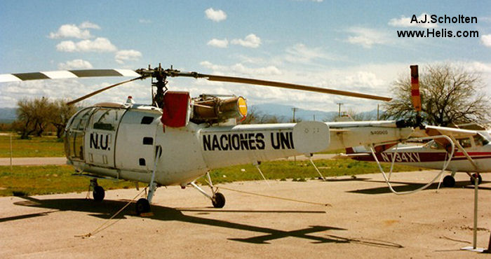 Helicopter Aerospatiale SE3160 / SA316A Alouette III Serial 1233 Register N4996G 9270 used by United Nations UNHAS ,Evergreen Helicopters ,Força Aérea Portuguesa (Portuguese Air Force). Built 1965. Aircraft history and location