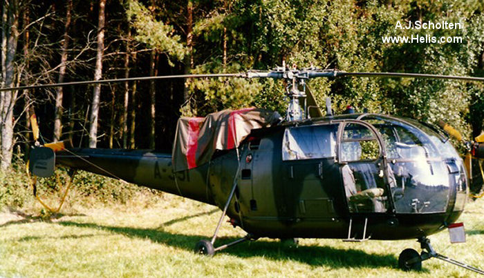 Helicopter Aerospatiale SE3160 / SA316A Alouette III Serial 1391 Register A-391 used by Koninklijke Luchtmacht RNLAF (Royal Netherlands Air Force). Built 1966. Aircraft history and location