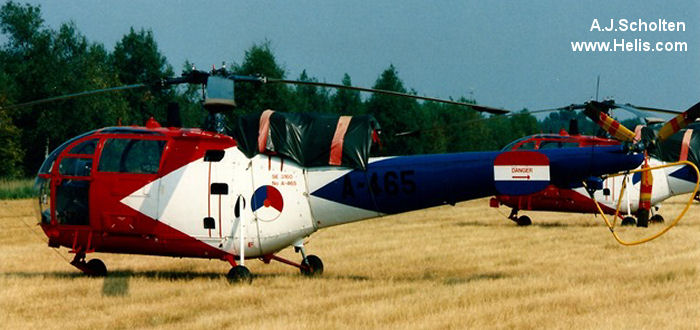 Helicopter Aerospatiale SE3160 / SA316A Alouette III Serial 1465 Register A-465 used by Koninklijke Luchtmacht RNLAF (Royal Netherlands Air Force). Built 1967. Aircraft history and location