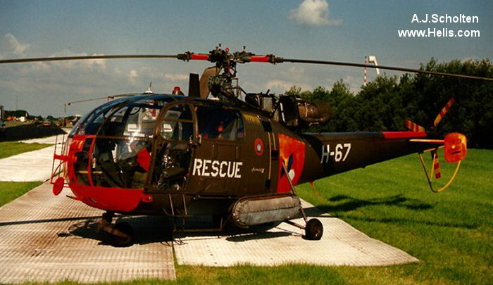 Helicopter Aerospatiale SE3160 / SA316A Alouette III Serial 1367 Register 1367 H-67 used by Pakistan Air Force ,Koninklijke Luchtmacht RNLAF (Royal Netherlands Air Force). Built 1966. Aircraft history and location