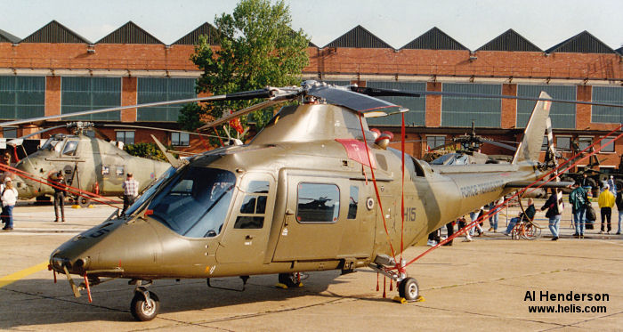 Helicopter SABCA A109BA Serial 0315 Register H15 used by Aviation Légère de la Force Terrestre (Belgian Army Light Aviation). Built 1993. Aircraft history and location