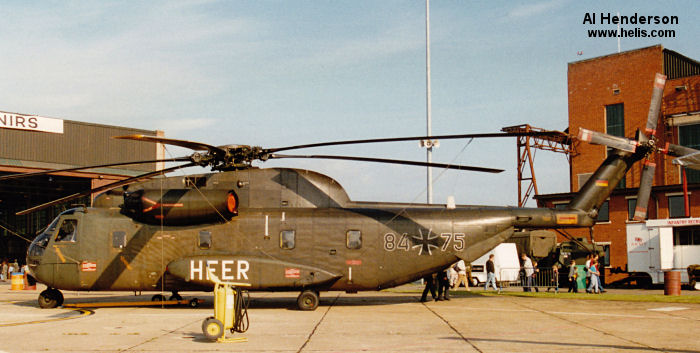 Helicopter VFW CH-53G Serial V65-073 Register 84+75 used by Luftwaffe (German Air Force) ,Heeresflieger (German Army Aviation). Aircraft history and location