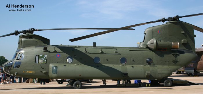 Helicopter Boeing CH-47D Chinook Serial M.7005 Register ZA714 used by Royal Air Force RAF. Aircraft history and location