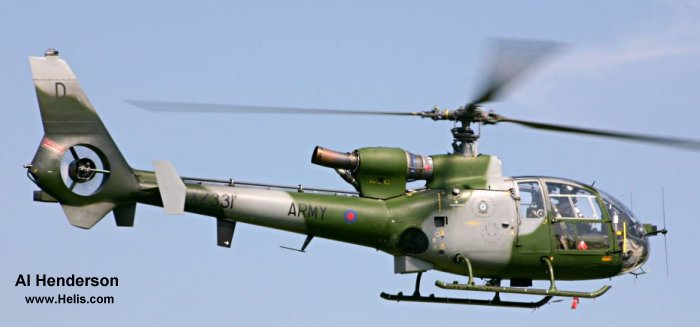 Helicopter Aerospatiale SA341B Gazelle AH.1 Serial 1652 Register XZ331 used by Army Air Corps AAC (British Army). Built 1977. Aircraft history and location