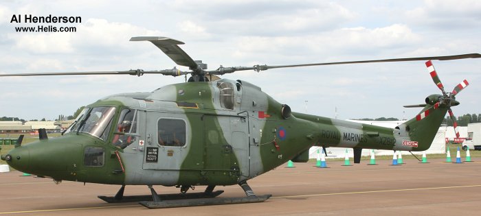 Helicopter Westland Lynx AH1 Serial 159 Register XZ612 used by Royal Marines RM. Built 1980 Converted to Lynx AH7. Aircraft history and location