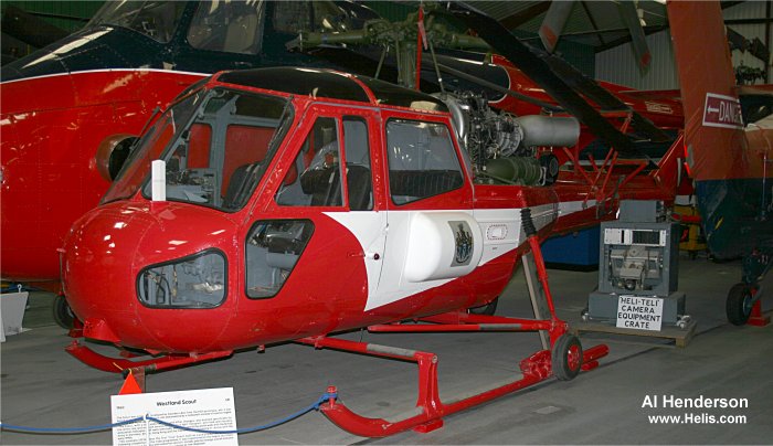 Helicopter Westland Scout AH.1 Serial S2/8437 Register XP165 used by Army Air Corps AAC (British Army) ,Ministry of Defence (MoD) ETPS. Built 1960. Aircraft history and location