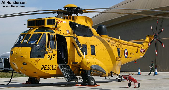 Helicopter Westland Sea King HAR.3 Serial wa 860 Register XZ594 used by Royal Air Force RAF. Built 1978. Aircraft history and location