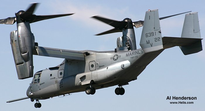 Helicopter Bell MV-22B Osprey Serial D0058 Register 166391 used by US Marine Corps USMC. Aircraft history and location