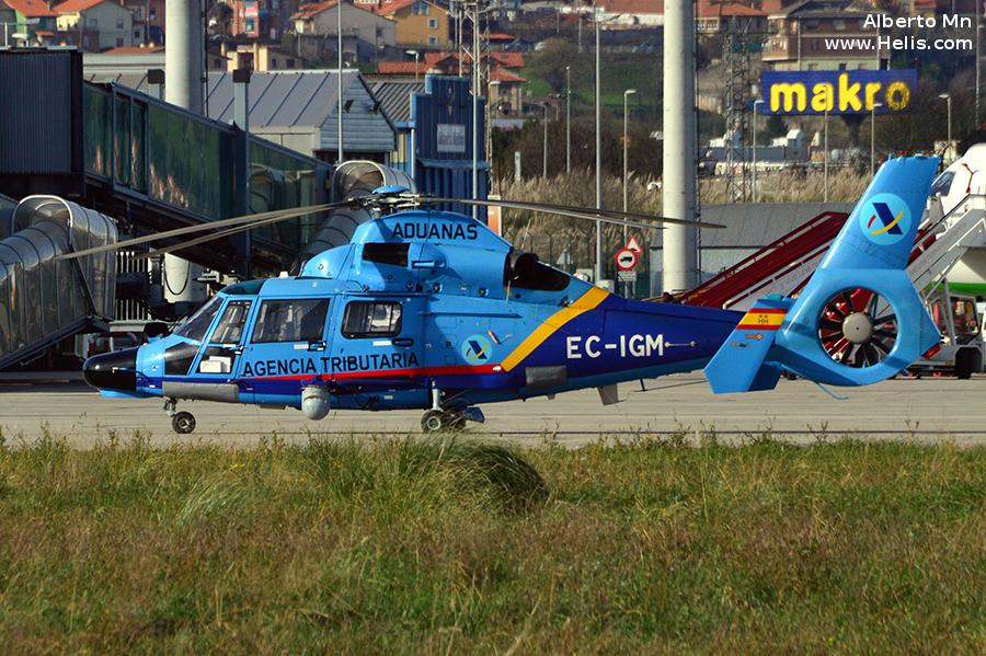Helicopter Eurocopter AS365N2 Dauphin 2 Serial 6616 Register EC-IGM used by Servicio de Vigilancia Aduanera Aduanas (Spanish Customs). Aircraft history and location