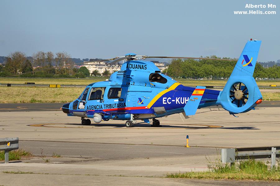 Helicopter Eurocopter AS365N3 Dauphin 2 Serial 6803 Register EC-KUH used by Servicio de Vigilancia Aduanera Aduanas (Spanish Customs). Built 2007. Aircraft history and location