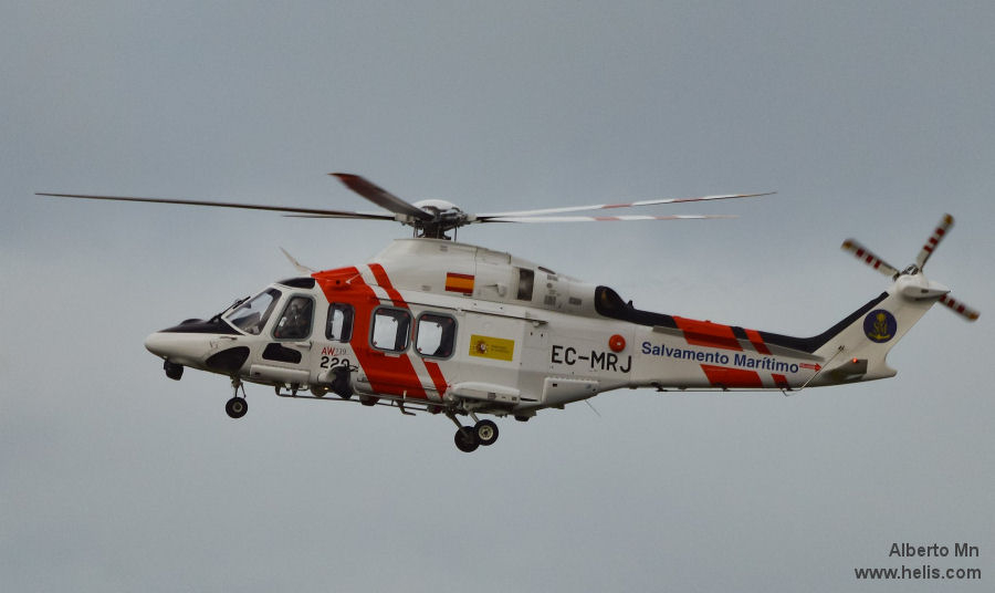 Helicopter AgustaWestland AW139 Serial 31746 Register EC-MRJ used by Salvamento Maritimo SASEMAR (Maritime Safety Agency) ,Babcock España (Babcock Spain). Built 2017. Aircraft history and location