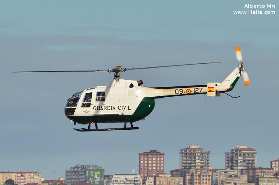 Helicopter MBB Bo105 Serial S-518 Register HR.15-68 HU.15-68 used by Fuerzas Aeromóviles del Ejército de Tierra FAMET (Spanish Army Aviation) ,Guardia Civil (Spanish Civil Guard (Military Police)). Aircraft history and location
