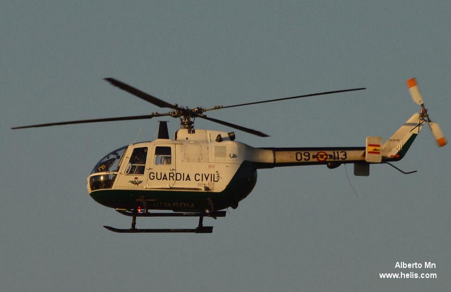 Helicopter MBB Bo105 Serial S-602 Register HU.15-85 used by Guardia Civil (Spanish Civil Guard (Military Police)). Aircraft history and location
