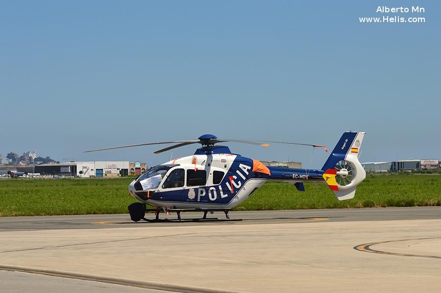 Helicopter Airbus EC135P2+ Serial 1177 Register EC-MDY used by Cuerpo Nacional de Policia CNP (National Police Corps). Aircraft history and location
