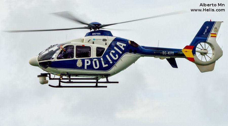 Helicopter Eurocopter EC135P2+ Serial 0650 Register EC-KVY used by Cuerpo Nacional de Policia CNP (National Police Corps). Aircraft history and location