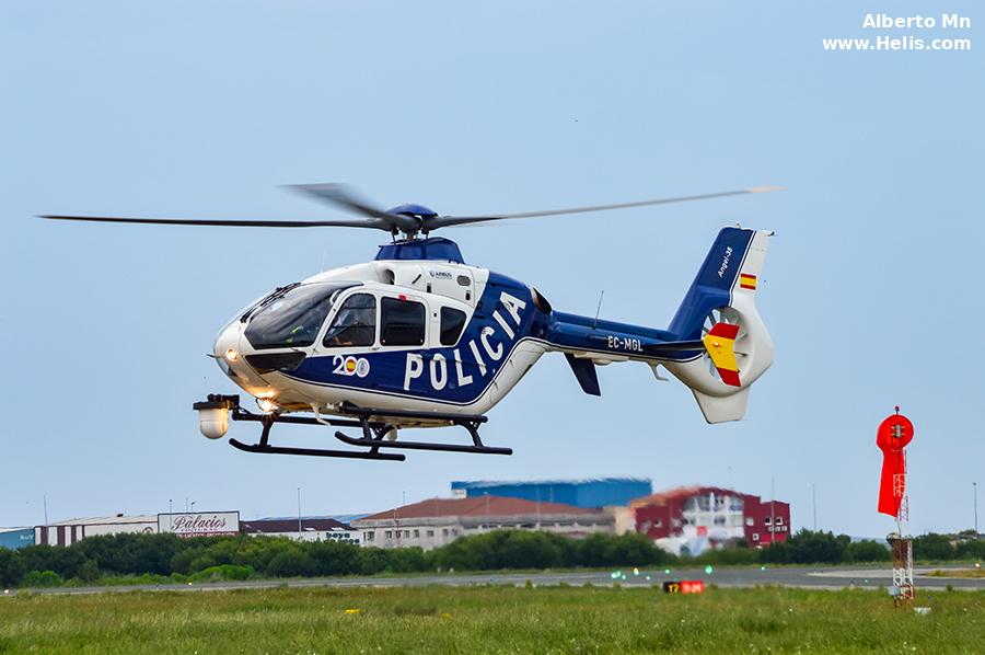 Helicopter Airbus EC135P2+ Serial 1184 Register EC-MGL used by Cuerpo Nacional de Policia CNP (National Police Corps). Aircraft history and location
