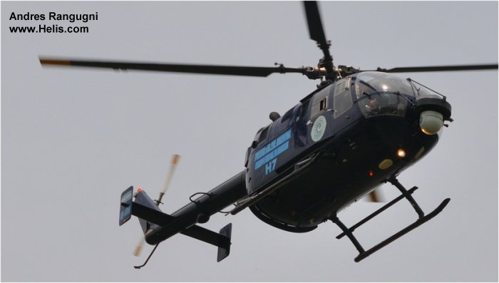 Helicopter MBB Bo105CBS Serial S-563 Register LQ-ARV used by Policia Federal Argentina PFA (Argentine Federal Police). Aircraft history and location