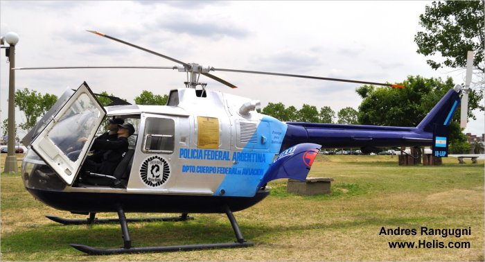 Helicopter MBB Bo105A Serial S-18 Register LQ-LAP used by Policia Federal Argentina PFA (Argentine Federal Police). Built 1972. Aircraft history and location