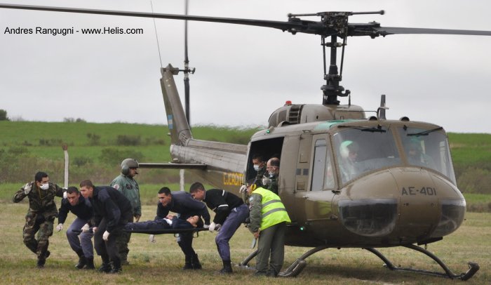 Helicopter Bell UH-1H Iroquois Serial 11387 Register AE-401 used by Aviacion de Ejercito Argentino EA (Argentine Army Aviation). Aircraft history and location
