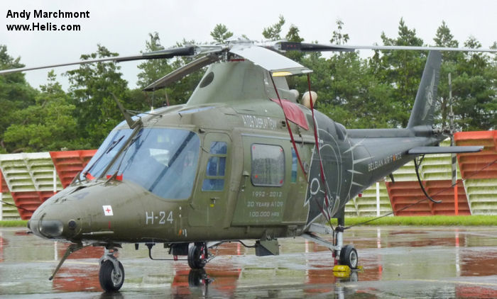 Helicopter SABCA A109BA Serial 0324 Register H24 used by Force Aérienne Belge (Belgian Air Force) ,Aviation Légère de la Force Terrestre (Belgian Army Light Aviation). Built 1993. Aircraft history and location