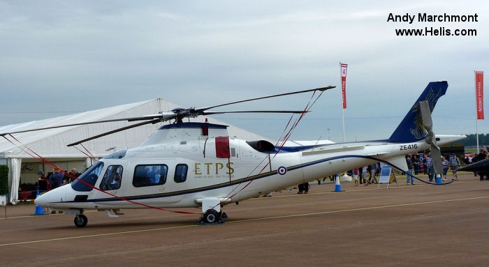 Helicopter AgustaWestland AW109E Power Serial 11173 Register G-ETPJ ZE416 G-ESLH used by QinetiQ ,Ministry of Defence (MoD) ETPS. Built 2003. Aircraft history and location
