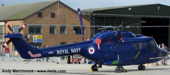 Helicopter Westland Lynx  HAS2 Serial 3/16 Register XX910 used by Fleet Air Arm RN (Royal Navy) ,Ministry of Defence (MoD) RAE ,Westland. Built 1974. Aircraft history and location