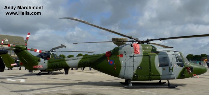 Helicopter Westland Lynx AH1 Serial 240 Register XZ675 used by Army Air Corps AAC (British Army). Built 1981. Aircraft history and location