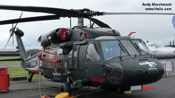 Helicopter Sikorsky S-70i Black Hawk Serial 70-3785 Register EJC-2105 SP-YVE used by Aviacion del Ejercito de Colombia (Colombian Army Aviation) ,PZL Mielec. Built 2012. Aircraft history and location