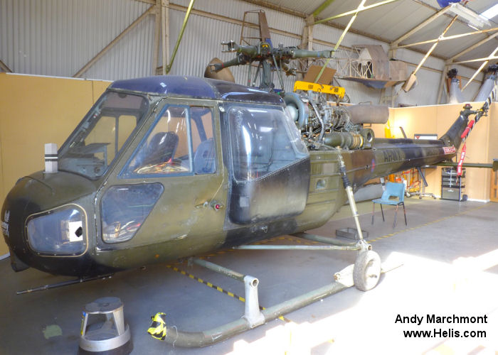 Helicopter Westland Scout AH.1 Serial f.9535 Register XR635 used by Army Air Corps AAC (British Army). Built 1965. Aircraft history and location
