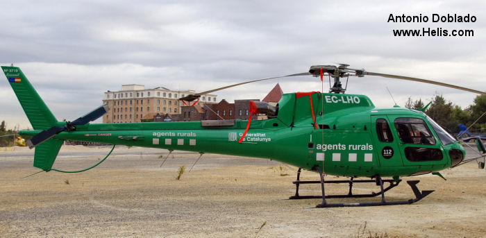 Helicopter Eurocopter AS350B3 Ecureuil Serial 3719 Register F-HYJC EC-LHO F-GYDJ F-GURR used by SAF ,Heliand SA ,Administraciones Locales Generalitat de Catalunya (Governament Institution of Catalonia). Aircraft history and location