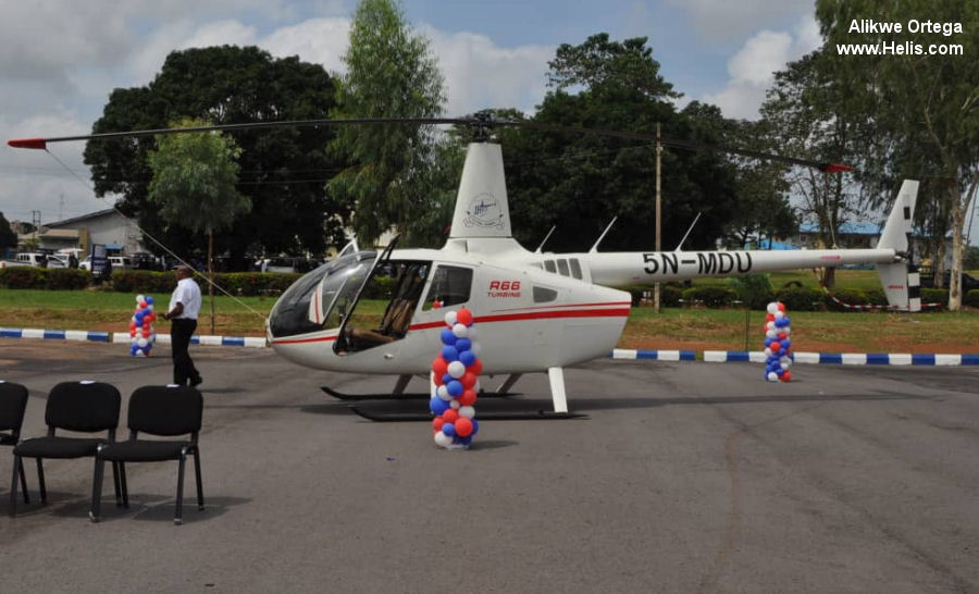 Helicopter Robinson R66 Turbine Serial 0076 Register 5N-MDU NAF-578 N45138 used by International Helicopter Flying School IHFS ,Nigerian Air Force ,Robinson Helicopter. Built 2011. Aircraft history and location