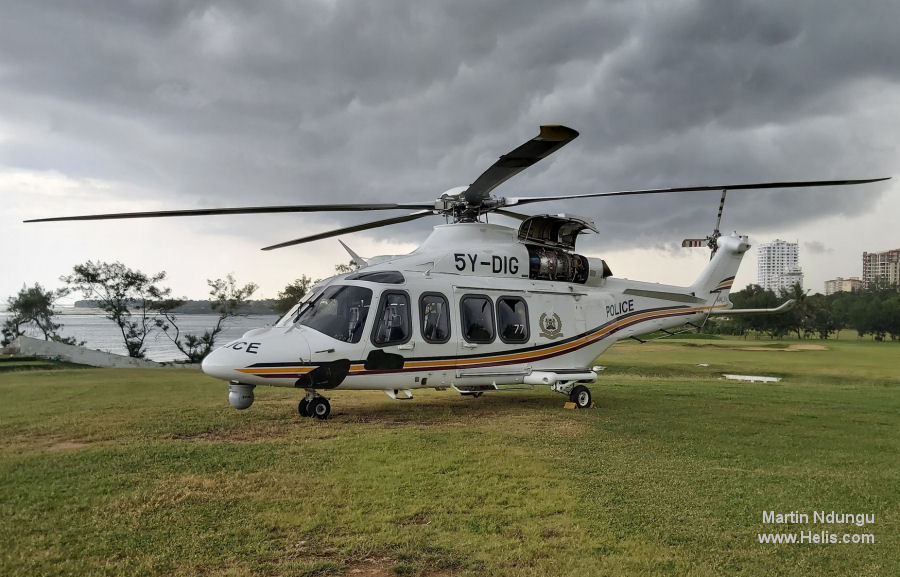 Helicopter AgustaWestland AW139 Serial 31777 Register 5Y-DIG used by Kenya Police. Built 2017. Aircraft history and location