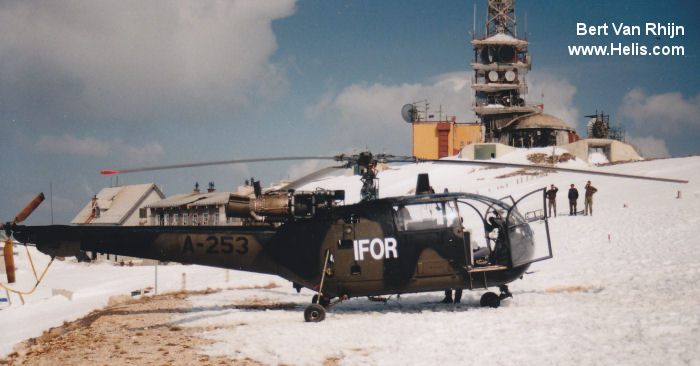 Helicopter Aerospatiale SE3160 / SA316A Alouette III Serial 1253 Register A-253 used by Koninklijke Luchtmacht RNLAF (Royal Netherlands Air Force). Built 1965. Aircraft history and location