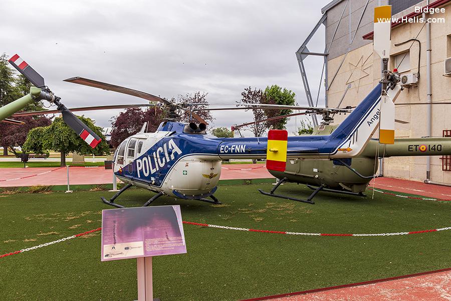 Helicopter MBB Bo105CBS-4 Serial S-870 Register EC-FNN EC-981 D-HMBM D-HFNB used by Cuerpo Nacional de Policia CNP (National Police Corps) ,MBB Converted to Bo105CBS-5. Aircraft history and location