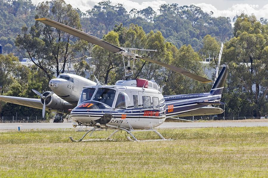 Helicopter Bell 205A-1 Serial 30297 Register C-FNTR PT-HKO N1067S used by Great Slave Helicopters GSH ,Quantum Helicopters Ltd ,Tasman Helicopters ,Campbell Helicopters ,Líder Aviação Lider (Lider Taxi Aereo). Built 1978. Aircraft history and location