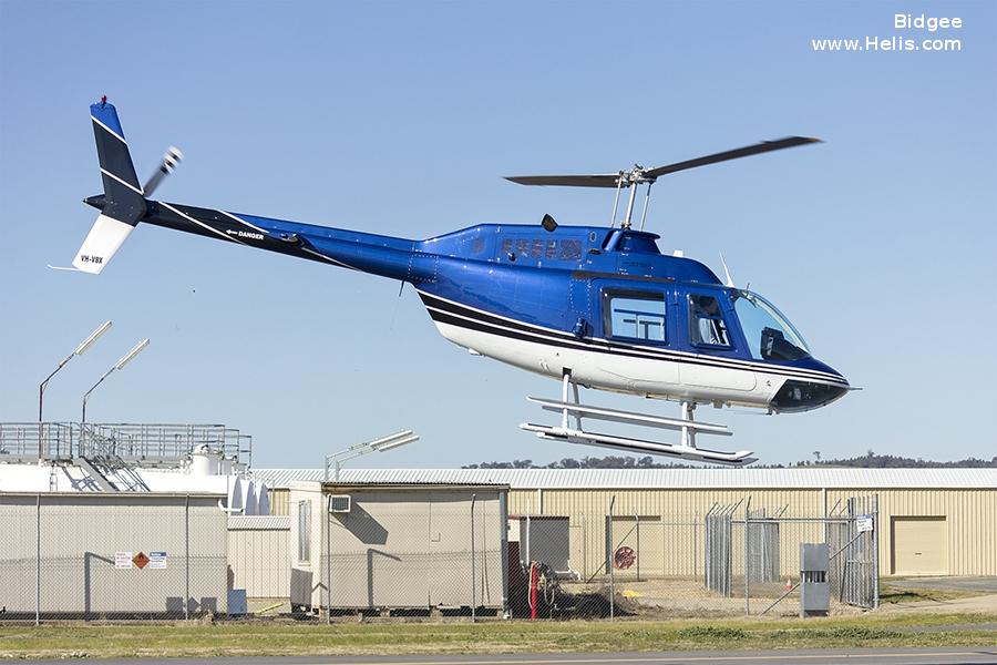 Helicopter Bell 206B-3 Jet Ranger Serial 3385 Register VH-VBX VH-PGI VH-SUF used by The Helicopter Group Aust. Built 1981. Aircraft history and location