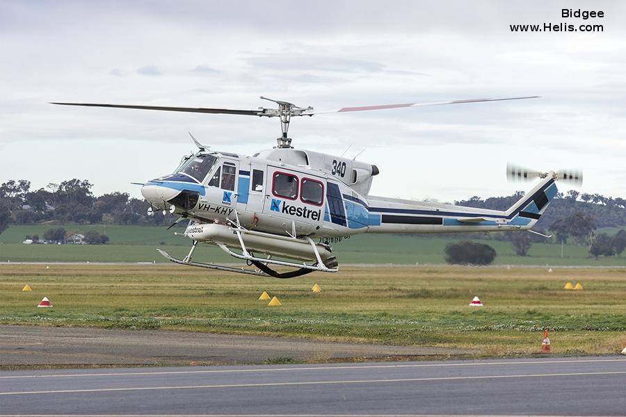 Helicopter Bell 212 Serial 31185 Register VH-KHY JA9564 used by Kestrel Aviation ,Kaijō Hoan-chō JPCG (Japanese Coast Guard). Built 1981. Aircraft history and location