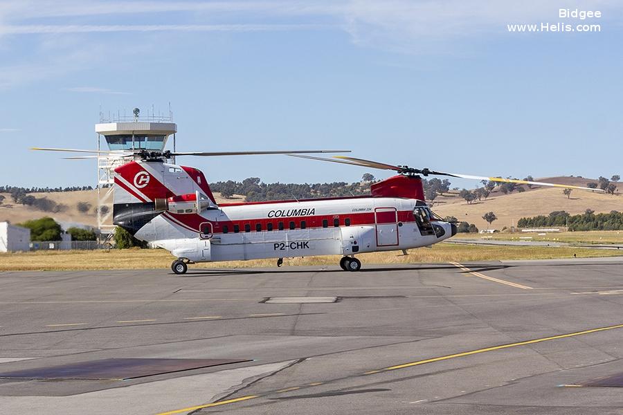 Helicopter Boeing-Vertol 234LR Serial MJ-006 Register P2-CHK C-FHFJ C-GHFP N239CH G-BISP used by CHI Papua New Guinea ,Helifor ,Columbia Helicopters ColHeli ,British Airways Helicopters. Built 1981. Aircraft history and location