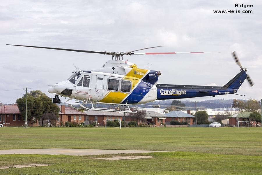 Helicopter Bell 412EP Serial 36573 Register VH-LWI C-GKSY C-GAHJ used by Toll Group ,Australia Air Ambulances CareFlight New South Wales ,Helicorp Pty Ltd ,Eagle Copters ,Bell Helicopter Canada. Built 2011. Aircraft history and location