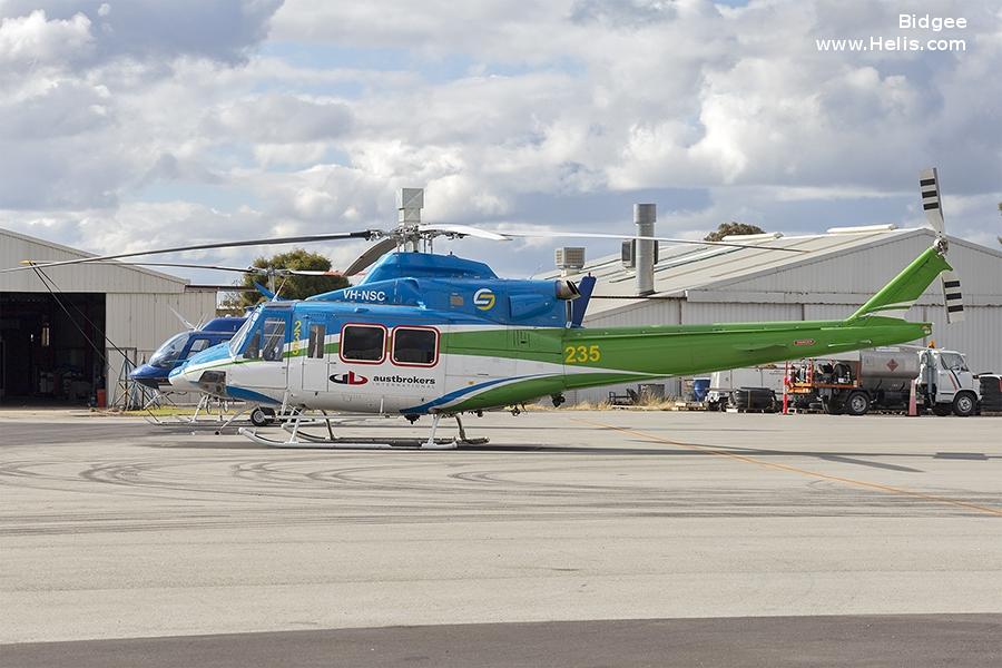 Helicopter Bell 412 Serial 33029 Register VH-NSC VH-CRQ N3913B used by Sydney HeliTours ,Australia Air Ambulances NSW Ambulance ,CHC Helicopters Australia ,NSCA (National Safety Council of Australia). Built 1981. Aircraft history and location