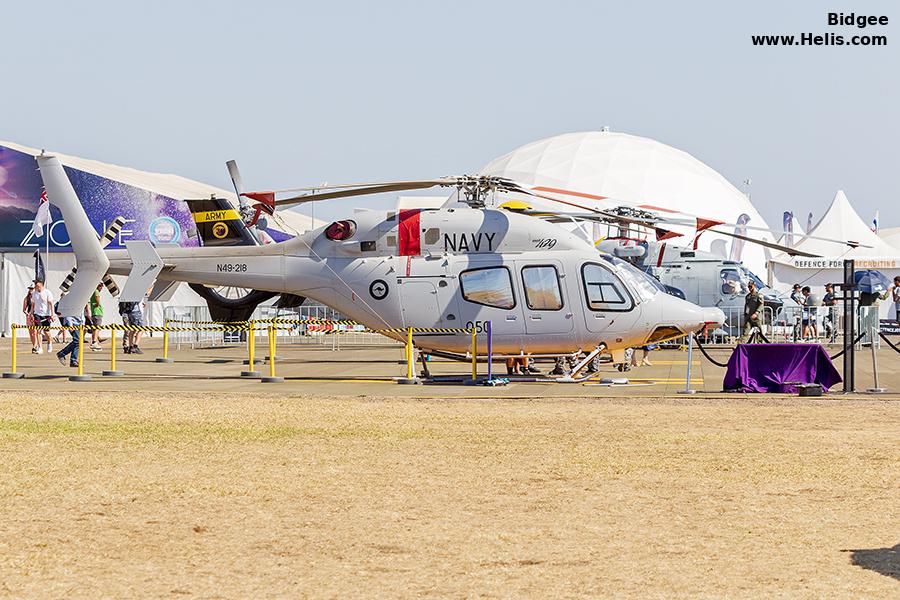 Helicopter Bell 429 Serial 57218 Register VH-IWV N49-218 VH-POJ N542PB C-FDOW used by Raytheon Australia ,Fleet Air Arm (RAN) RAN (Royal Australian Navy) ,Bell Helicopter ,Bell Helicopter Canada. Built 2015. Aircraft history and location