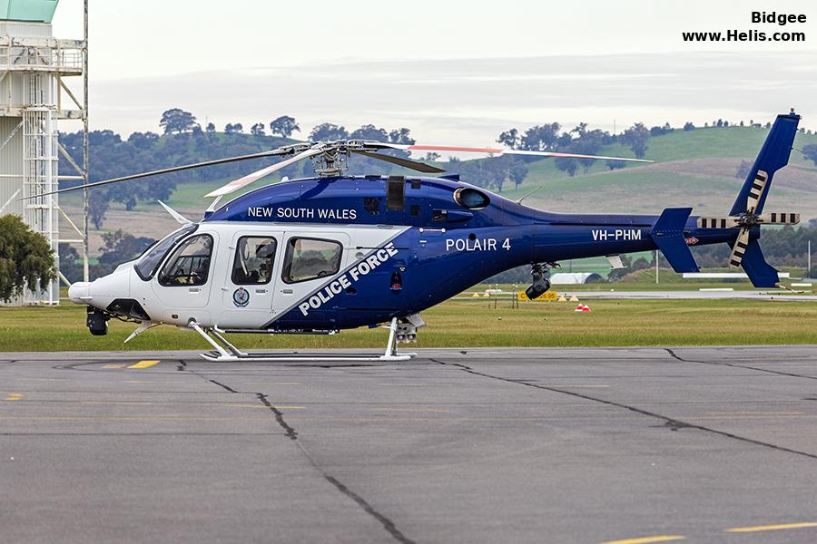 Helicopter Bell 429 Serial 57407 Register VH-PHM used by Australia Police. Built 2021. Aircraft history and location