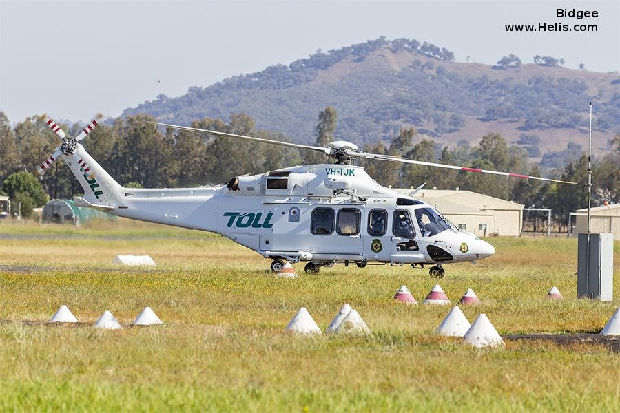 Helicopter AgustaWestland AW139 Serial 31729 Register VH-TJK used by Australia Air Ambulances ,Toll Group ,Helicorp Pty Ltd. Built 2016. Aircraft history and location