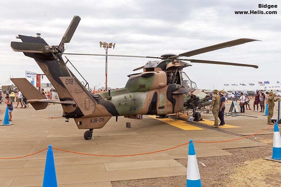 Helicopter Eurocopter Tiger ARH Serial 4018 Register A38-018 used by Australian Army Aviation (Australian Army). Aircraft history and location