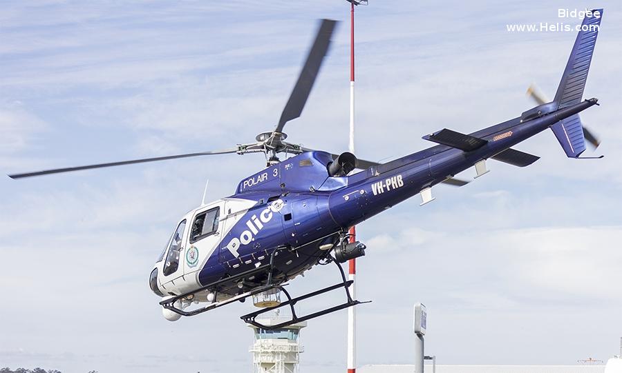 Helicopter Eurocopter AS350B2 Ecureuil Serial 2984 Register VH-PPH VH-PHB used by Australia Police. Built 1997. Aircraft history and location