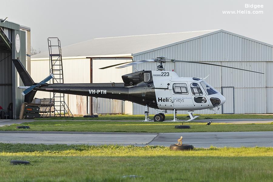 Helicopter Aerospatiale AS350BA Ecureuil Serial 1653 Register VH-PTH. Built 1982. Aircraft history and location