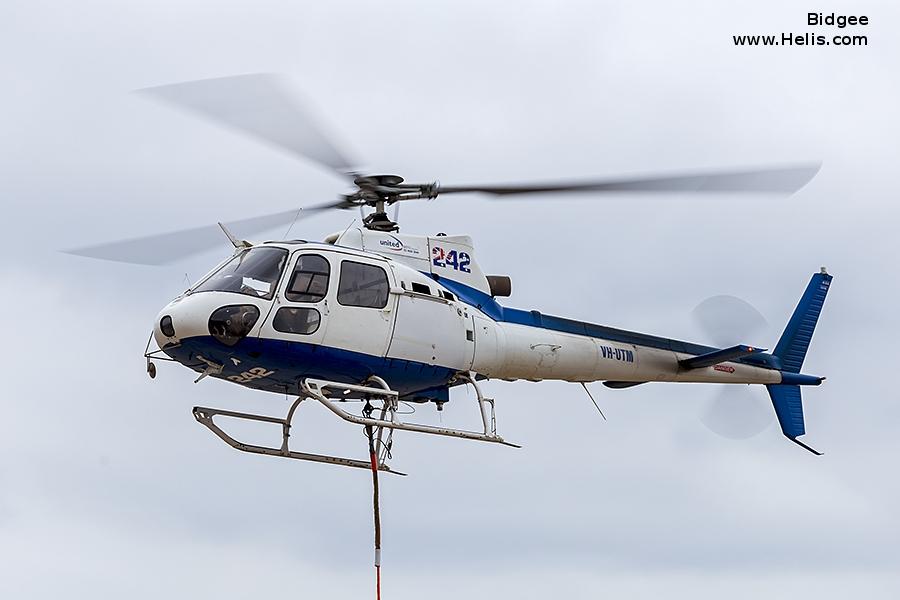 Helicopter Aerospatiale AS350B Ecureuil Serial 1742 Register VH-UTM A22-003 used by Royal Australian Air Force RAAF. Built 1984. Aircraft history and location