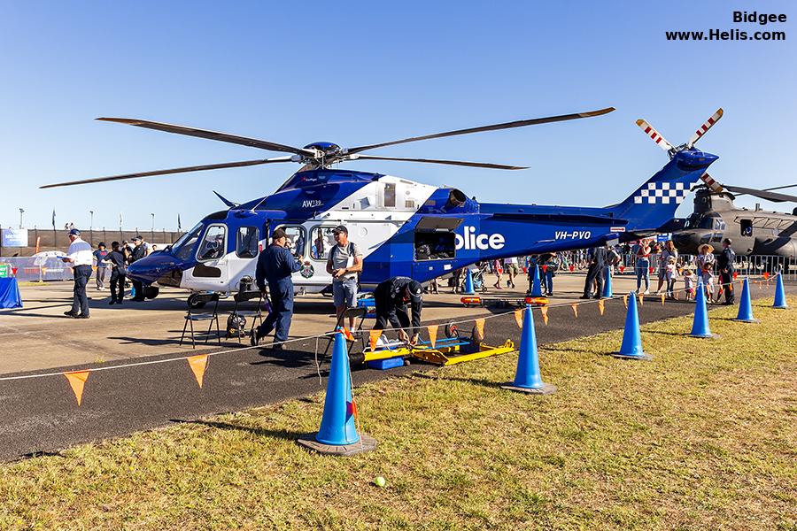 Helicopter AgustaWestland AW139 Serial 31878 Register VH-PVO used by Australia Police ,StarFlight Australia. Built 2019. Aircraft history and location