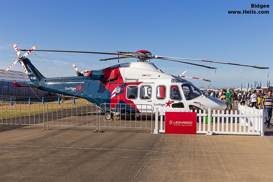 Helicopter AgustaWestland AW139 Serial 31784 Register VH-XIW used by StarFlight Australia ,Australia Air Ambulances LifeFlight (RACQ Life Flight Queensland). Built 2018. Aircraft history and location